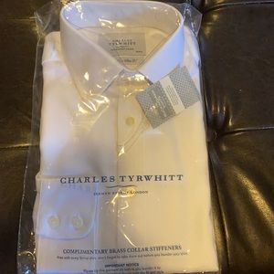 Charles tyrwhitt white buckingham weave non iron slim fit shirt